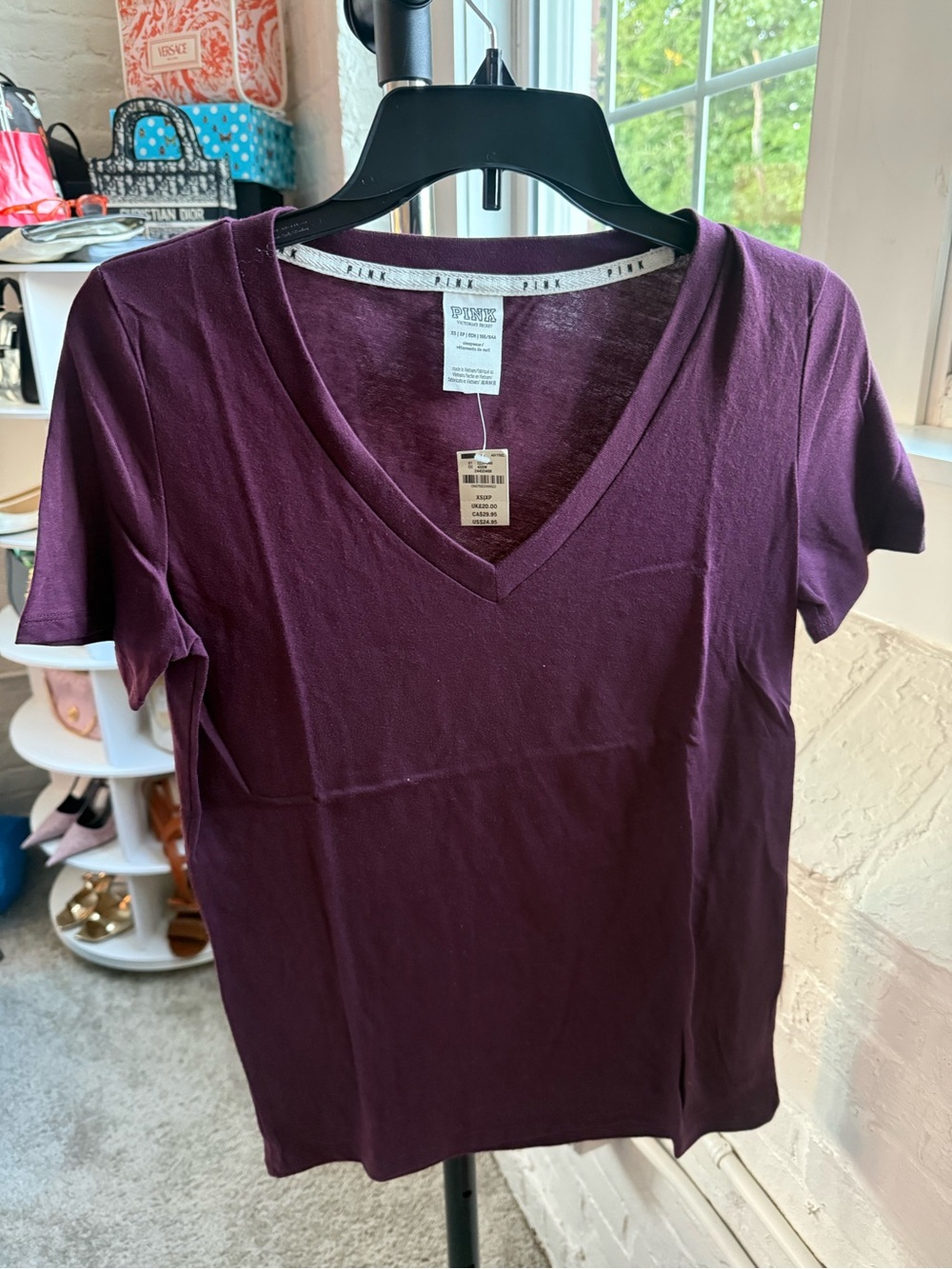 PINK Victoria's Secret Short Sleeve V-Neck Tee - Plum